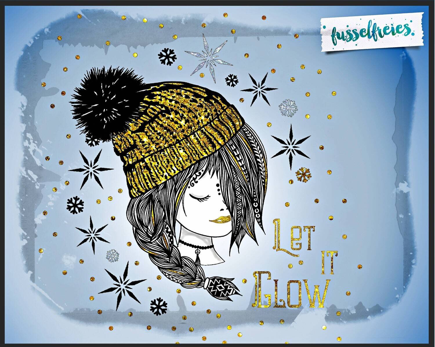 Li&#39;l Boho Girl Im Winter (aus dem Adventskalender 2019) Plotterdatei DXF SVG Mädchen Kopf Portrait mit Wintermütze von  Fusselfreies