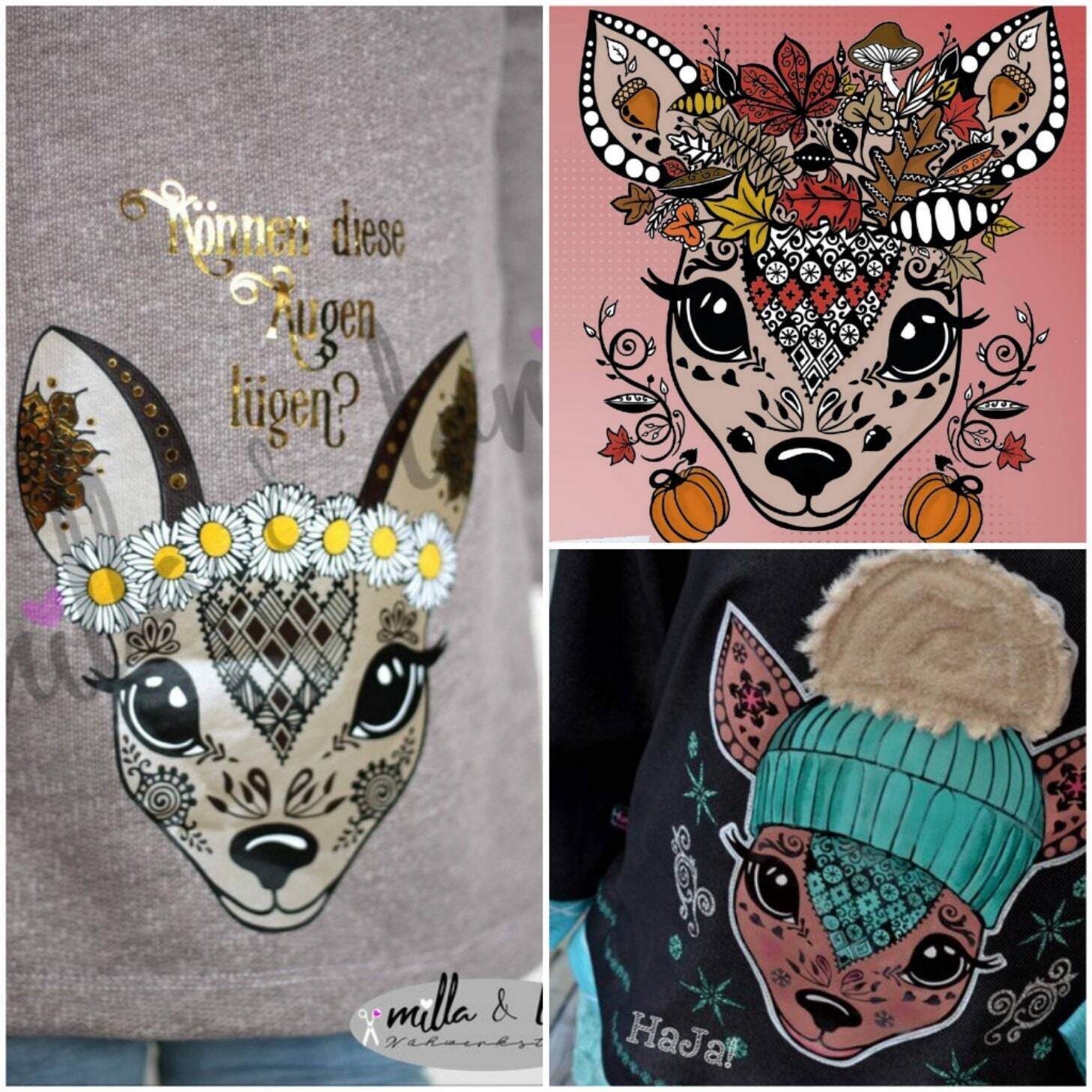 Kombi-Serie Das kleine Boho Reh + Herbst + Winter Plotterdatei DXF SVG Fusselfreies Wald Hirsch Krone Gänseblümchen Natur Wild