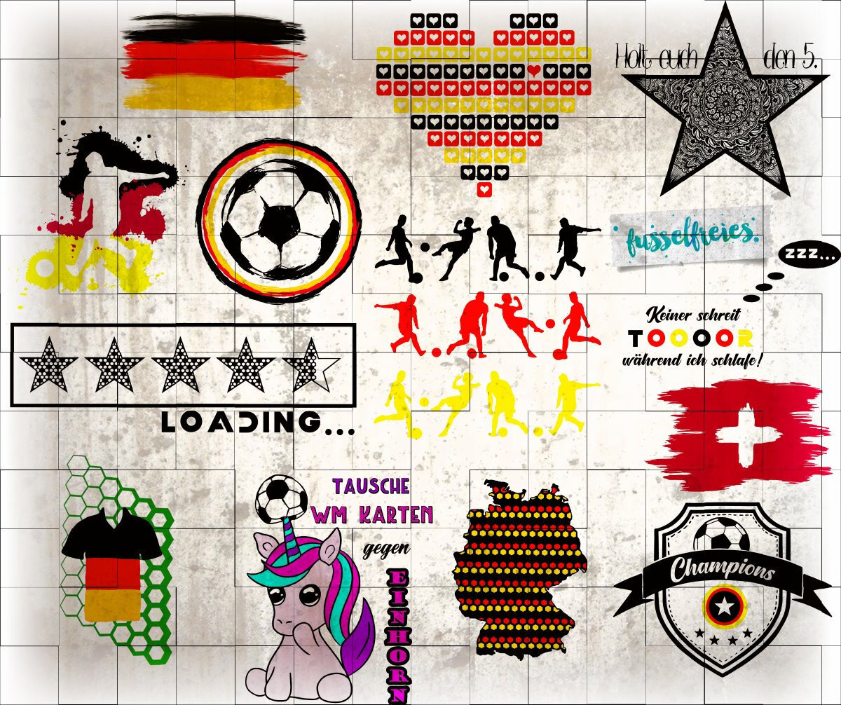 Design Kombi-Serie Fußball Vol1 + Vol 2 Plotterdatei DXF SVG Fusselfreies Tor Torwart Fußballspieler Stürmer Ball Schuss gelbe Karte Pfeife