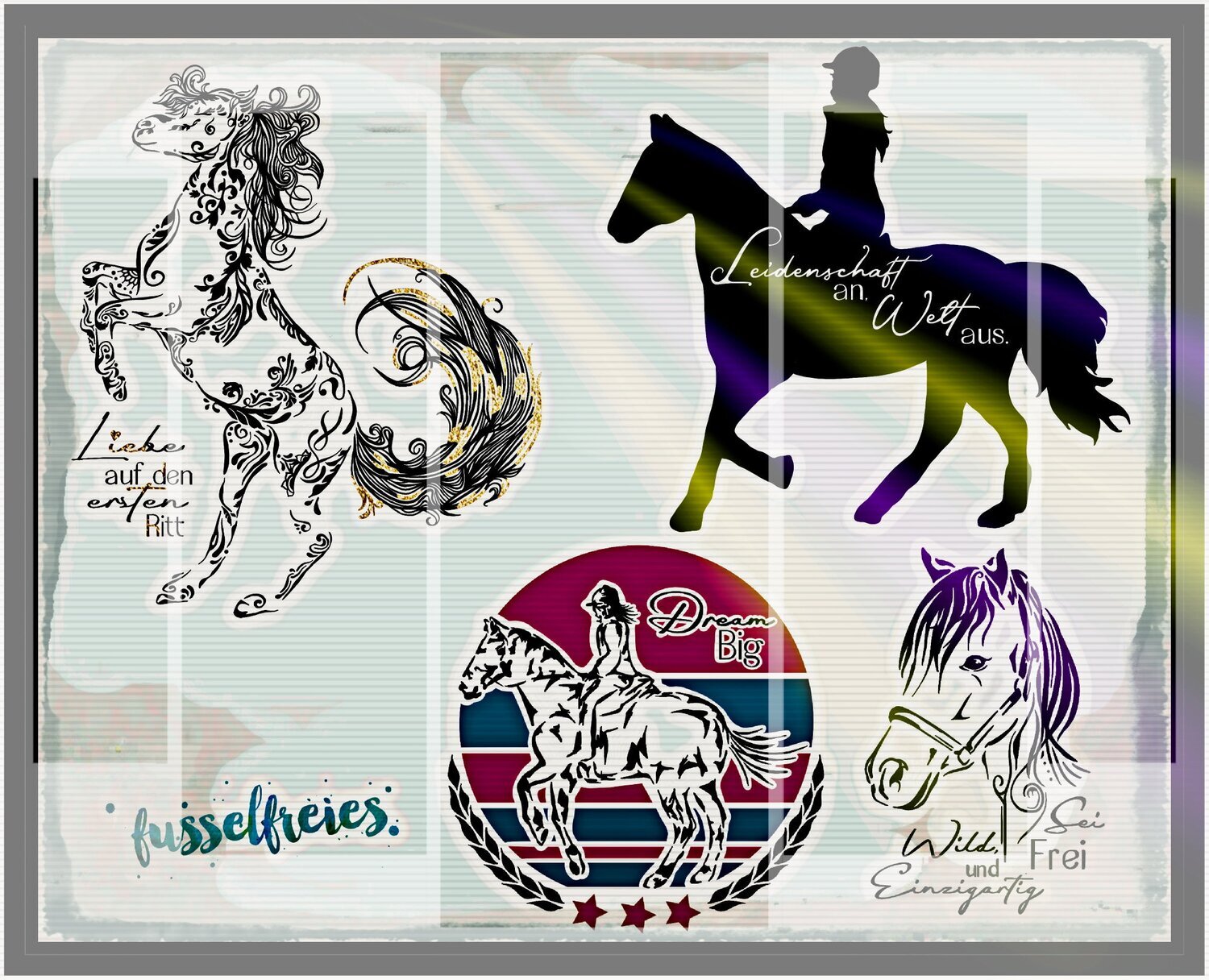 Pferde Liebe Vol2 - Plotterdatei Plottervorlage DXF SVG Boho Pferd, Pferdekopf, Reiten, Reiter, Springreiten Fusselfreies