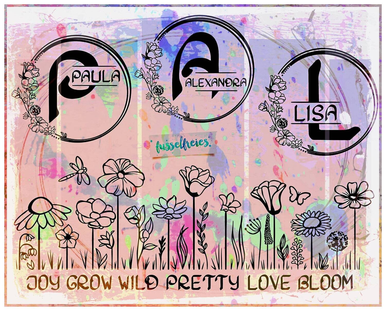 Blumenwiese - Plotterdatei DXF SVG Frühling Blumen Rosen, Tulpen, Butterblumen, Margeriten von Fusselfreies