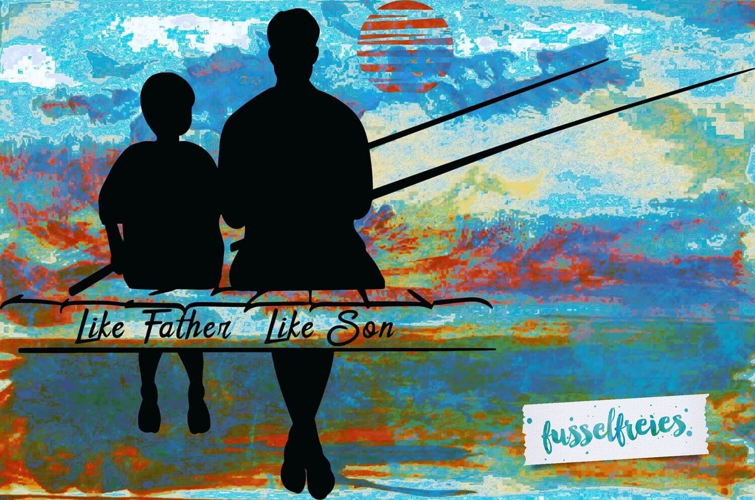 Vater und Sohn / Tochter Plotterdatei DXF SVG Fusselfreies Vatertag Kinder Väter Angeln Fluss Meer
