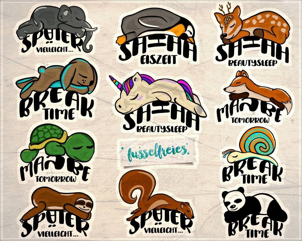 Design Lazy Animals - Plotterdatei DXF SVG Einhorn, Eichhörnchen, Elefant, Faultier, Hase, Panda, Pinguin, Fuchs, Schnecke, Reh  by Fusselfreies