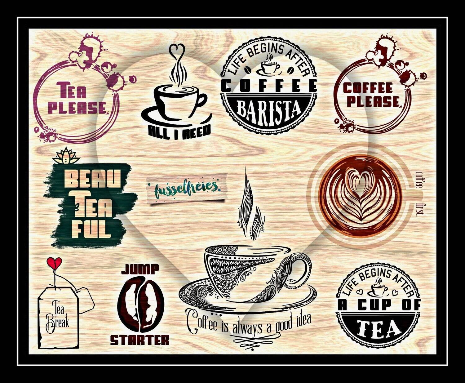 Kaffee &amp; Tee Zeit - Coffee and Tea Time Designs - Plotterdatei Plottervorlage DXF SVG Espresso, Cappuccino von Fusselfreies
