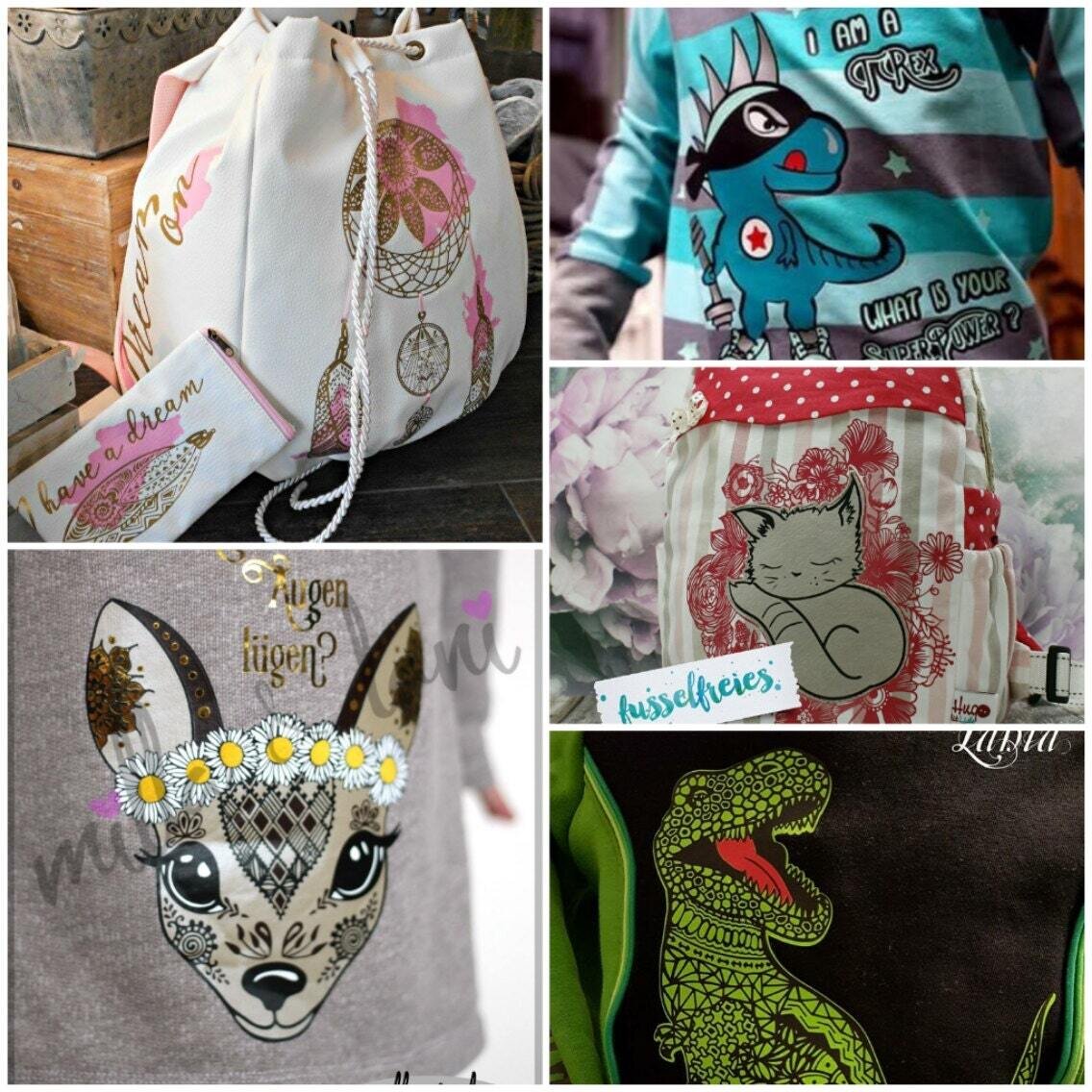Design Megapack Februar 2017 Plotterdatei DXF SVG Fusselfreies Traumfänger Boho Reh T-Rex Frühling Spring Blumen Tyrannosaurus Dinosaurier Katze