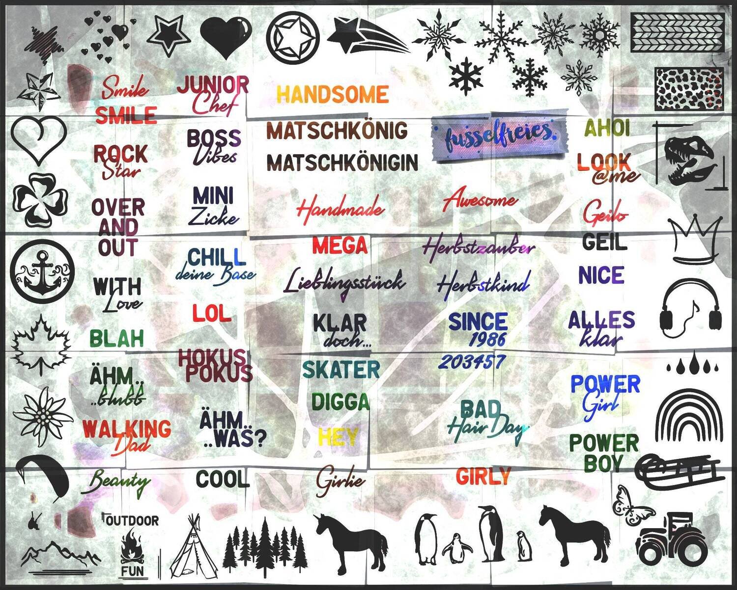 Hipster Labels - Etiketten - Silhouetten - Schriftzüge Plotterdatei DXF SVG von Fusselfreies