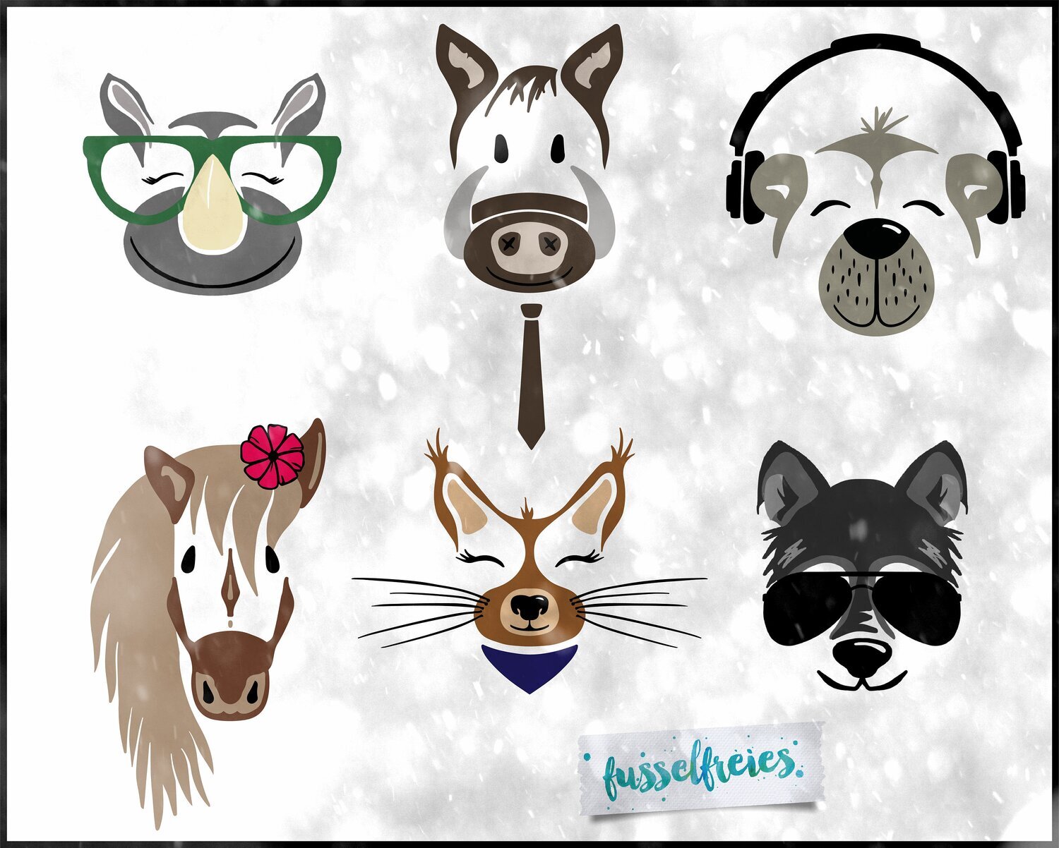 Happymals Vol4 Plotterdatei DXF SVG PNG Cartoon Wolf, Eichhörnchen, Nashorn, Pony, Bär, Wildschwein von  Fusselfreies (Adventskalender 2019)