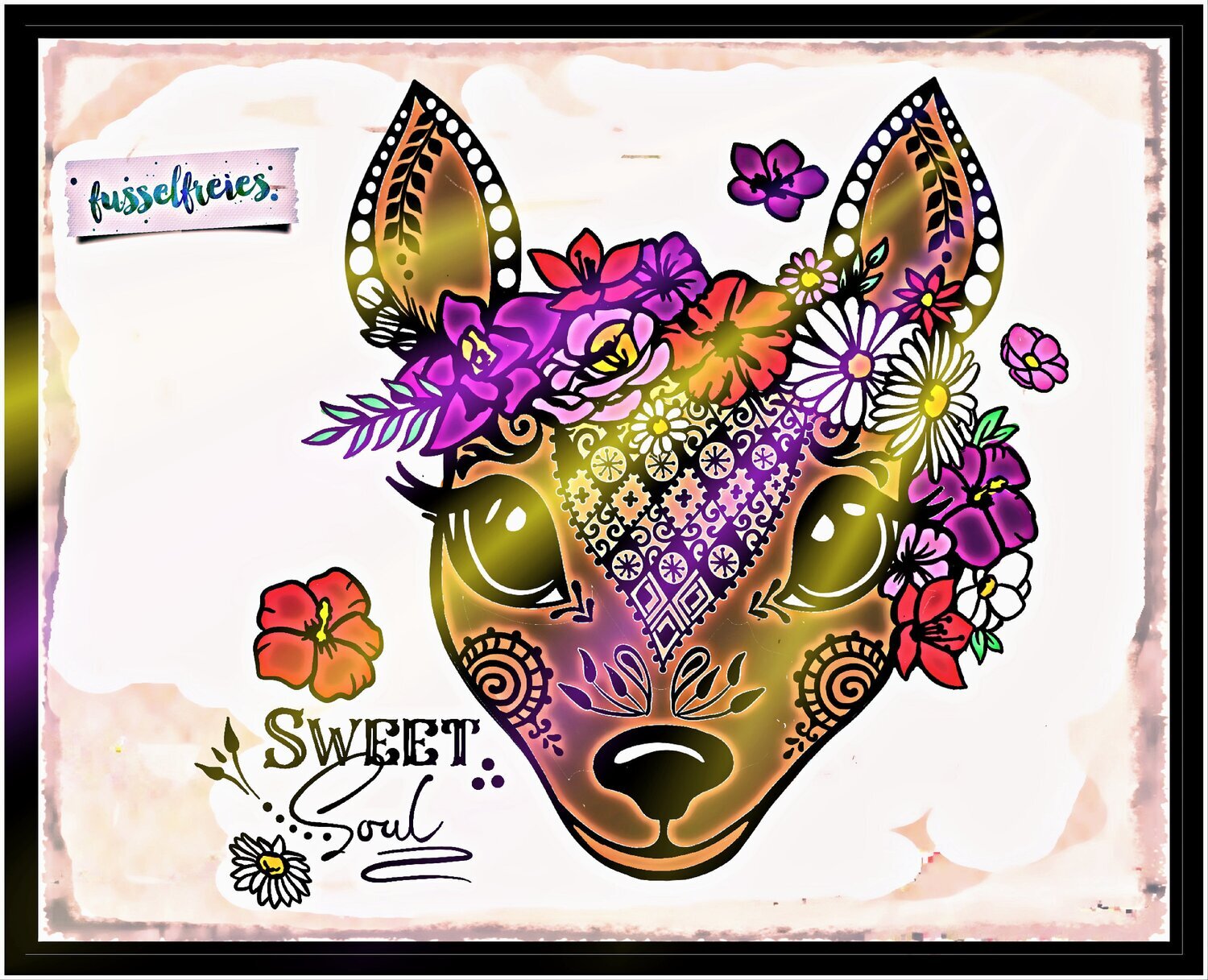 Das kleine Boho Reh mit Blumenkranz Plotterdatei DXF SVG von Fusselfreies (aus Adventskalender 2021)