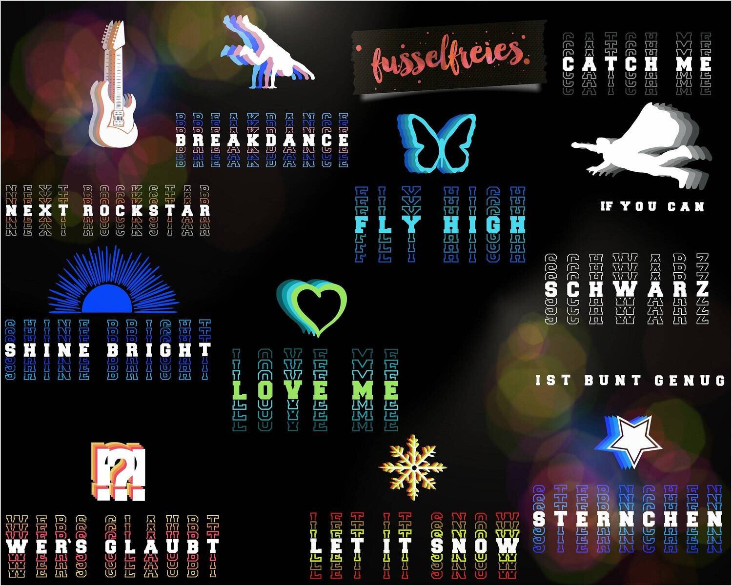 Design Illusions - Plotterdatei DXF SVG Breakdancer, Schmetterling, Herz, Superheld, Schneeflocke, Gitarre, Sonne, Stern von Fusselfreies
