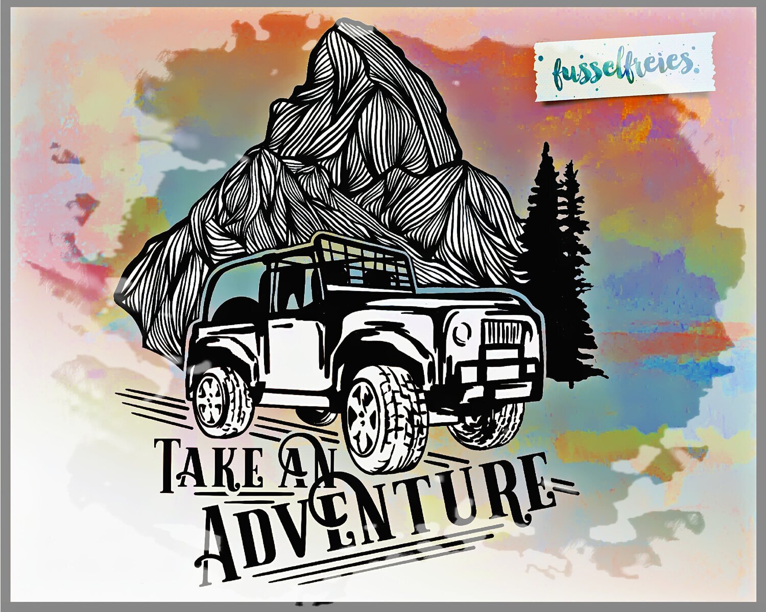 Adventure - Plotterdatei DXF SVG Berge, Alpen, Offroad, Geländewagen vor dem Matterhorn von  Fusselfreies