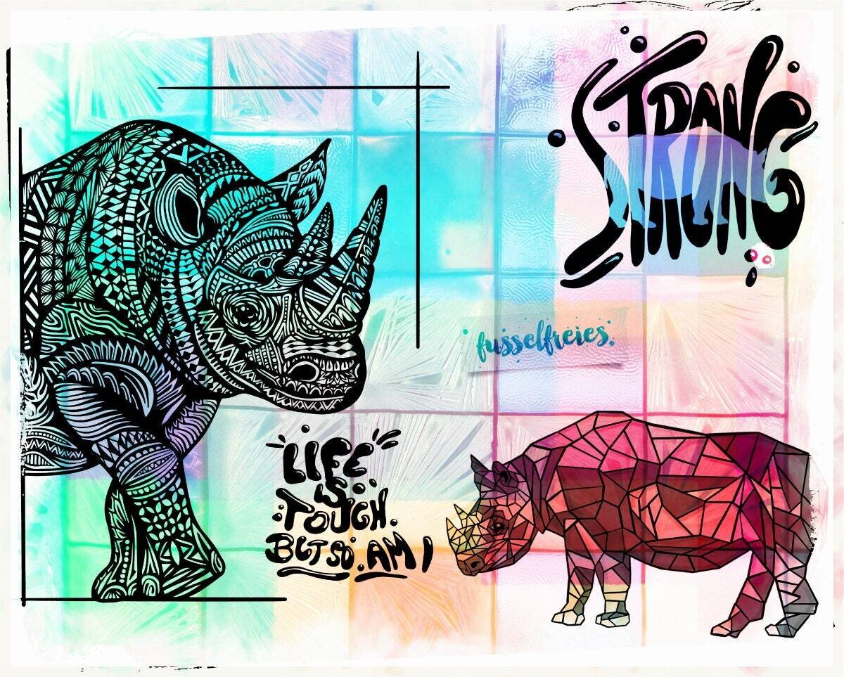 Design Serie Stark wie ein Nashorn - Strong As A Rhino - Plotterdatei DXF SVG Fusselfreies