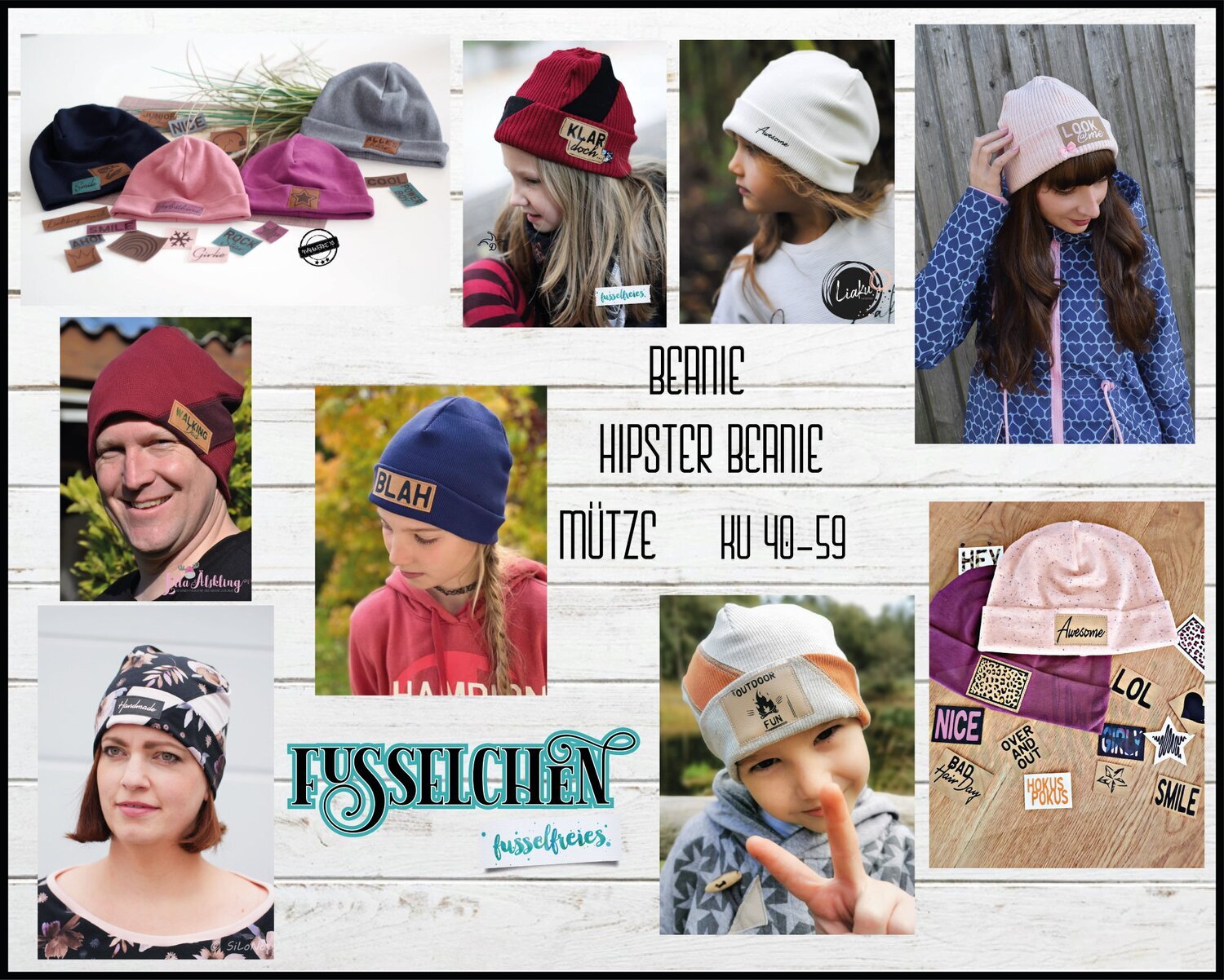 eBook &quot; Fusselchen + Hipster Label Plotts &quot; Beanie / Mütze / Hipster - digitales Scnittmuster - KU 40 - 59 - Deutsche Anleitung ohne NZ