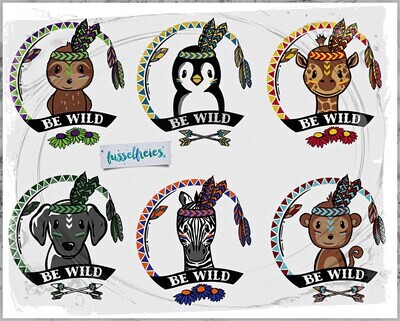 Boho Wildlinge Vol2 - Plotterdatei DXF SVG Hund, Giraffe, Zebra, Faultier, Pinguin und Affe Design Kombi-Serie