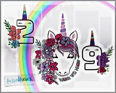 Boho Einhorn Vol4 + Einhorn Zahlen Plotterdatei DXF SVG von Fusselfreies