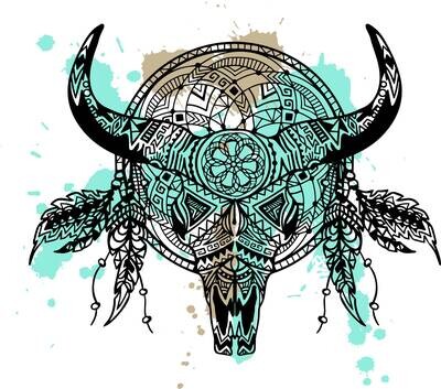Design BUFFALO SKULL - Plotterdatei DXF SVG Fusselfreies Design Büffel Schädel Design Skull Design Totenkopf Design Mandala