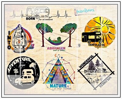 Camping &amp; Outdoor Wildlife Vol2 Plotterdatei DXF SVG Campen, Wohnwagen, Wohnmobil, Hängematte, Zelt, Dachzelt, Dino, See, Laterne von Fusselfreies