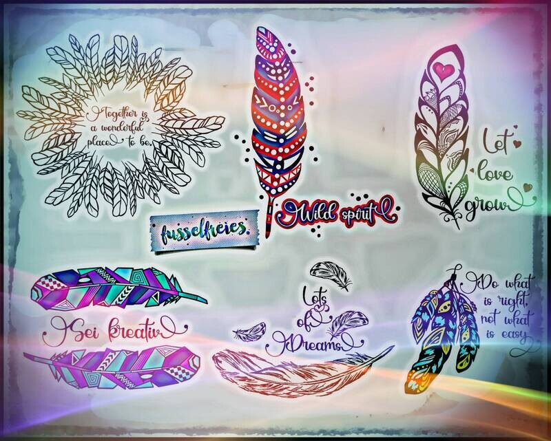 Design Boho Federn Vol2 Plotterdatei DXF SVG Feder, Pfauenfeder, Mandala von Fusselfreies