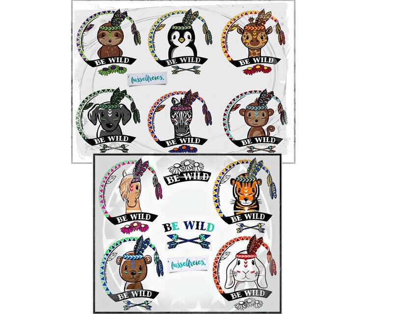 Boho Wildlinge Vol1 + Vol2 Plotterdatei DXF SVG Hund, Giraffe, Zebra, Faultier, Pinguin, Affe, Bär, Hase, Pferd und Tiger Design Kombi-Serie