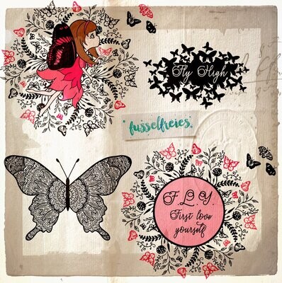 Butterfly Love - Schmetterlinge Design Mandala Plotterdatei DXF SVG Fusselfreies