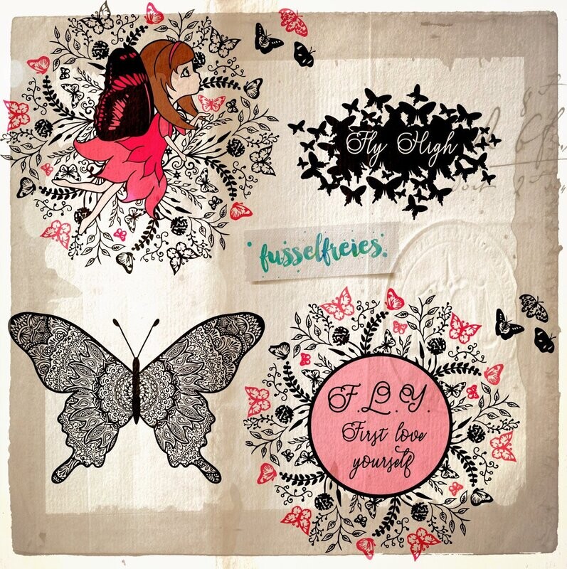 Butterfly Love - Schmetterlinge Design Mandala Plotterdatei DXF SVG Fusselfreies