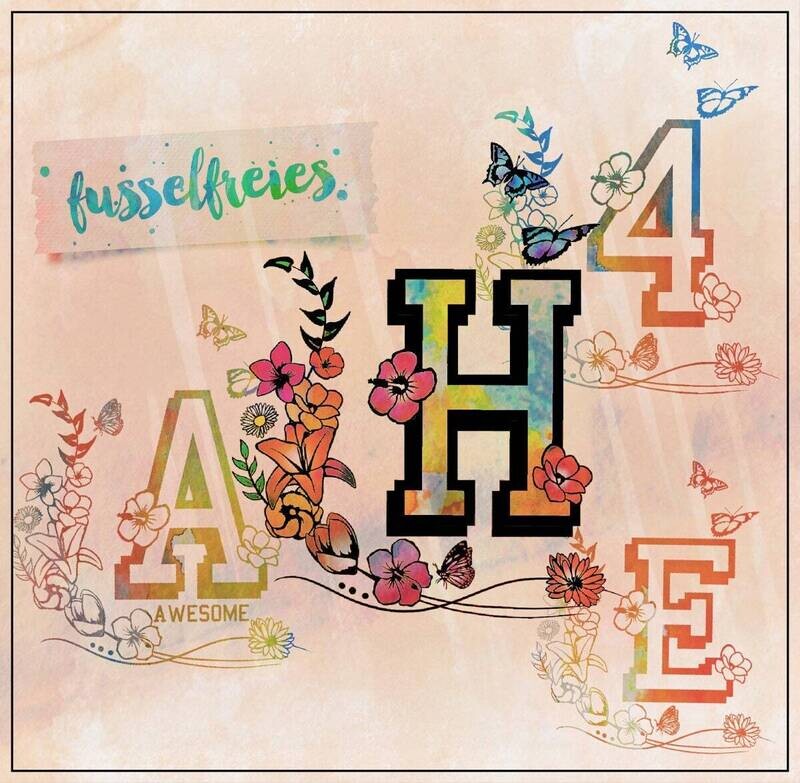 College Buchstaben Alphabet ABC mit Blüten und Schmetterlingen Plotterdatei DXF SVG von Fusselfreies