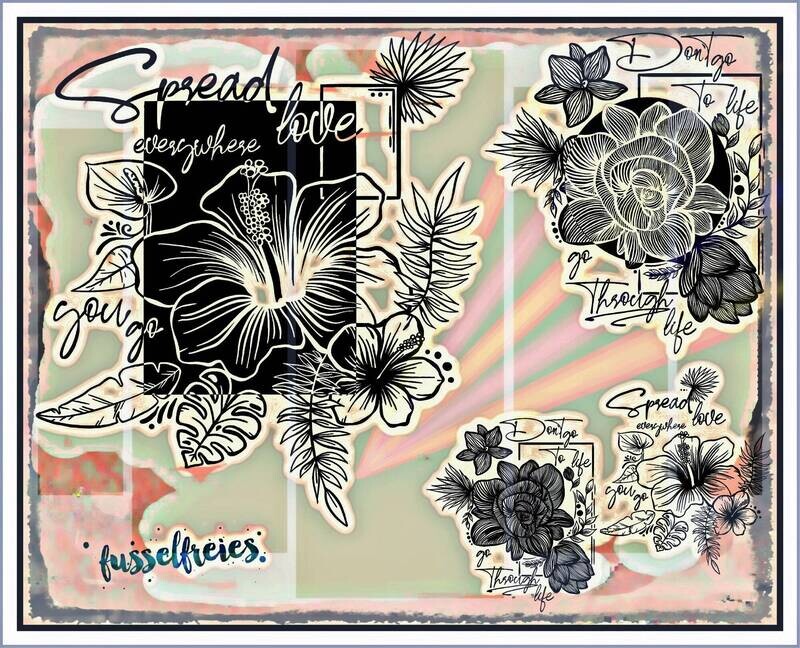 Blumen Kompositionen Plotterdatei Plottervorlage DXF SVG Hibiskus u. a. Design von Fusselfreies