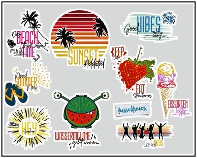 Aloha Beach 2020 - Plotterdatei Plottervorlage DXF SVG Beach, Sonne, Barfuß, Sommer, Palmen, Flipflops, Wassermelone, Fussel Monster, Waffeleis, Eis von Fusselfreies