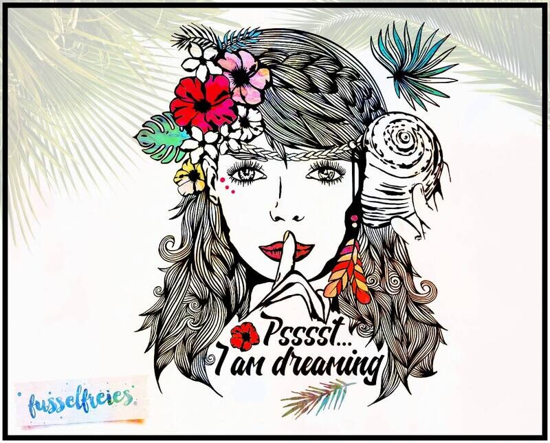 Dreaming Design süße Träume Plotterdatei DXF SVG Frau Mädchen Portrait Blumen von Fusselfreies