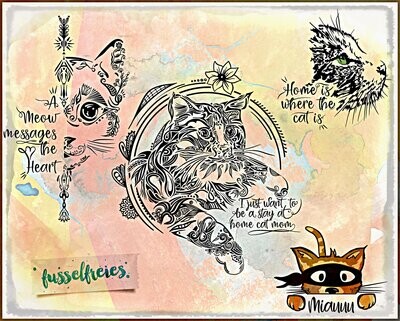 Katzen Liebe im Boho und Comic Stil Plotterdatei Plottervorlage DXF SVG von Fusselfreies
