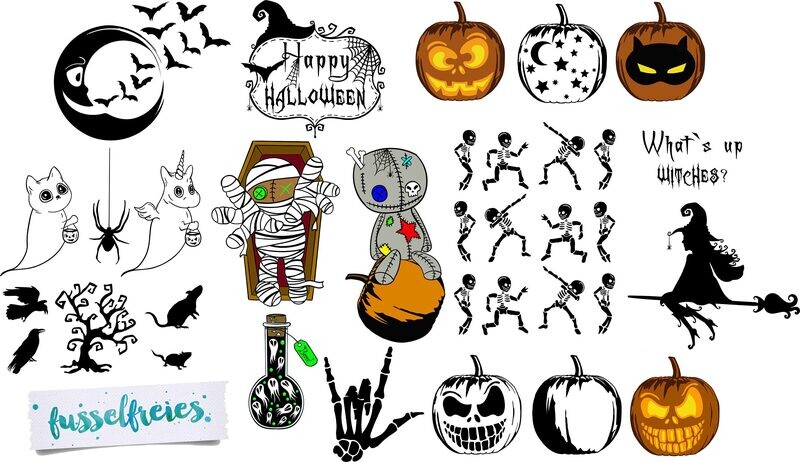 Kombi-Serie Gespenstisches Vol1+Vol2 ( Halloween 2017 ) Plotterdatei DXF SVG Fusselfreies Hexe Besen Kürbis Geist Gespenst