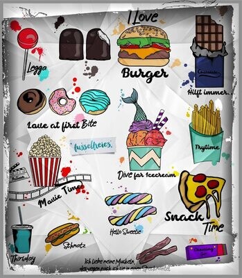 Fast Food &amp; Sweets Plotterdatei Plottervorlage DXF SVG Donut Eis Burger Pommes Popcorn Pizza Lolli Marshmallow Schaumkuss Schokolade von Fusselfreies