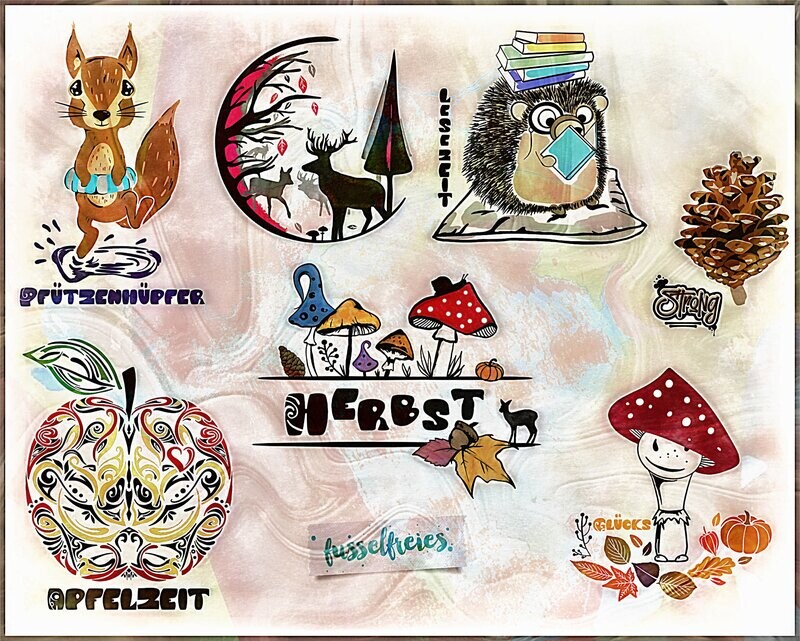 Herbst Zauber 2020 Designs - Plotterdatei DXF SVG Eichhörnchen, Igel,  Apfel, Reh, Hirsch, Fuchs , Pilze, Fliegenpilz, Tannenzapfen von Fusselfreies