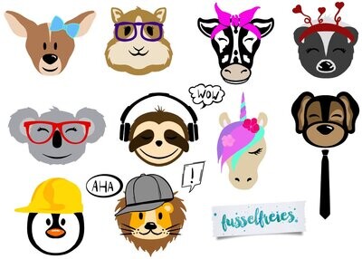 Kombi-Serie Happymals Vol1 - Vol3 Plotterdatei DXF SVG Einhorn Kuh Faultier Koala, Känguru, Faultier, Pinguin, Löwe, Stinktier, Hamster