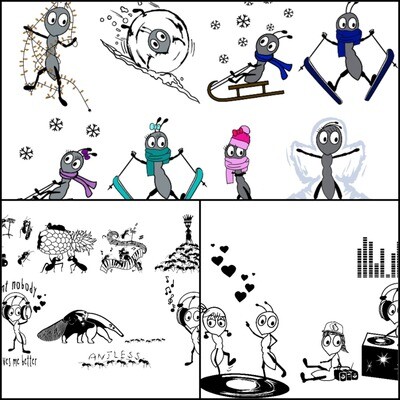 Kombi-Serie Anton &amp; Antonia Winter Edition, Disco Ameisen und Ameisen Parade Plotterdatei DXF SVG Fusselfreies