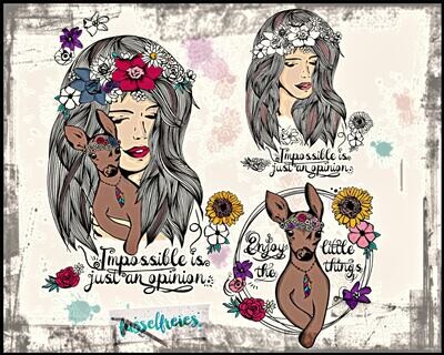 Design Herbst Girl &amp; Reh Plotterdatei DXF SVG von Fusselfreies
