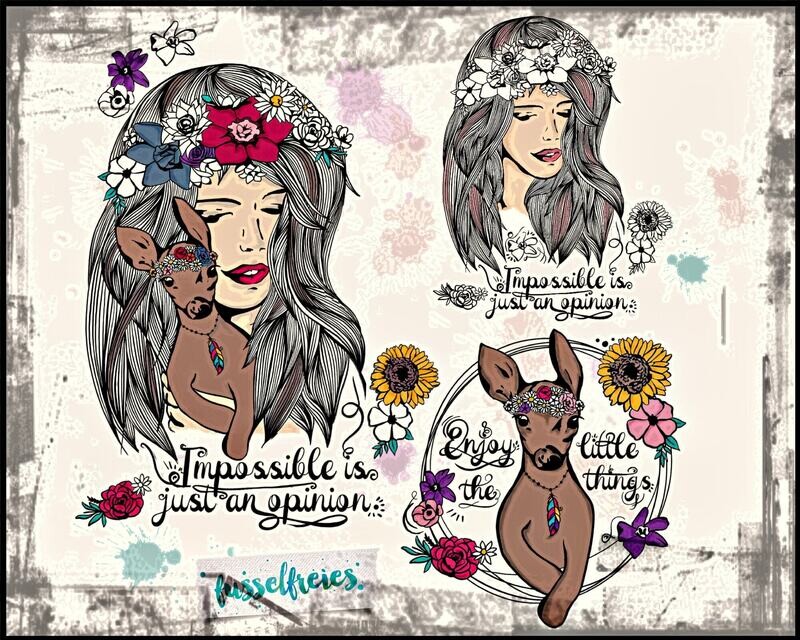 Design Herbst Girl &amp; Reh Plotterdatei DXF SVG von Fusselfreies