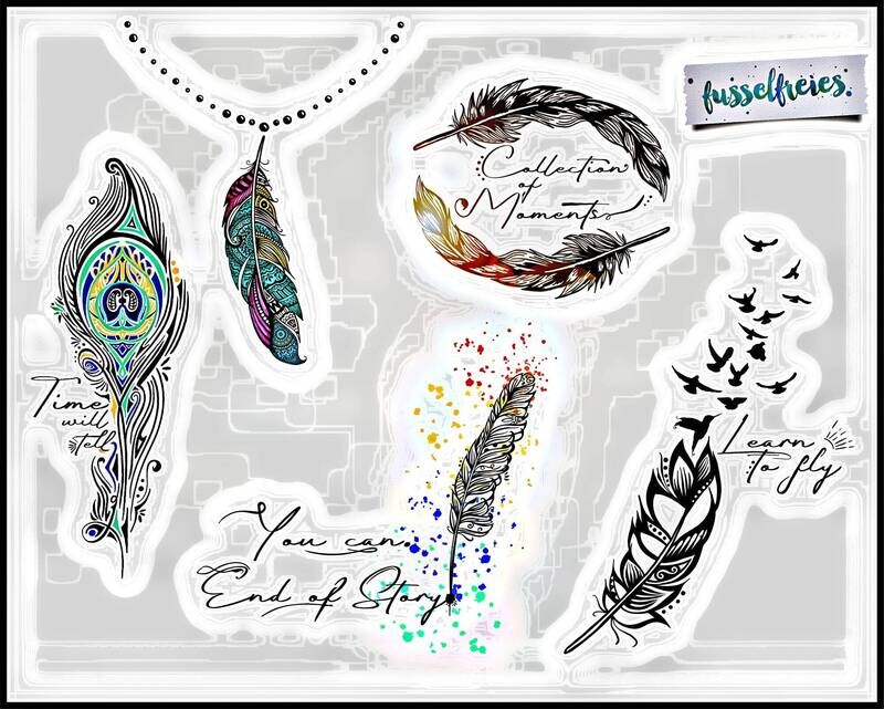 Kombi-Serie Boho Federn Vol1 + Vol2 Plotterdatei DXF SVG Feder, Pfauenfeder, Mandala von Fusselfreies