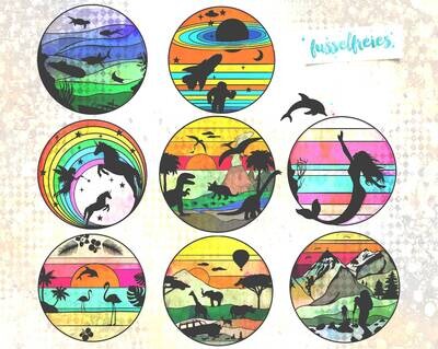Fenster zu fernen Welten - Plotterdatei DXF SVG Dinosaurier, Weltraum, Safari, Wandern, Unterwasserwelt, Einhorn, Meerjungfrau, Flamingo von Fusselfreies