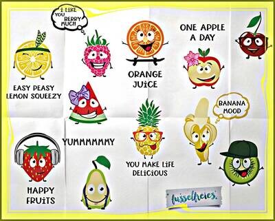 Happy Fruits Designs - Plotterdatei DXF SVG Ananas, Birne, Apfel, Erdbeere, Zitrone, Orange, Wassermelone, Kiwi, Banane, Kirsche, Himbeere von Fusselfreies