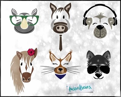 Happymals Vol4 Plotterdatei DXF SVG PNG Cartoon Wolf, Eichhörnchen, Nashorn, Pony, Bär, Wildschwein von  Fusselfreies (Adventskalender 2019)