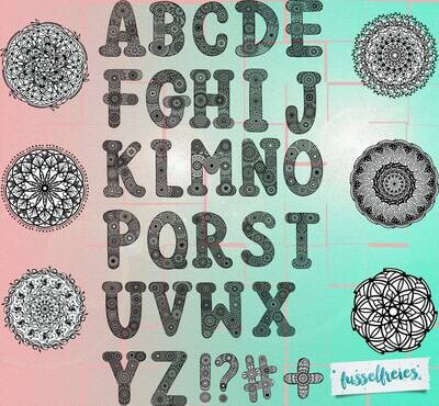 Design Kombi-Serie Fussel Alphabet - Plotterdatei DXF SVG Mandala Style ABC &amp; Fussel 123 Mandala Girl