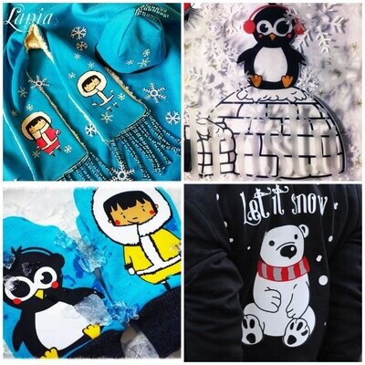 Design  &quot;Kleine Eiswelt&quot; Plotterdatei DXF SVG  Iglu Pinguin Eisbär Eskimo Inuit Schnee Schneeflocke Eiskristall Fusselfreies