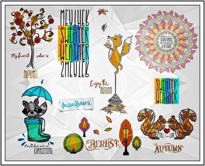 Herbst Zauber 2019 - Plotterdatei DXF SVG Eichhörnchen, Fuchs, Waschbär, Mandala, Blätter, Laub, Beanie, Gummistiefel von Fusselfreies