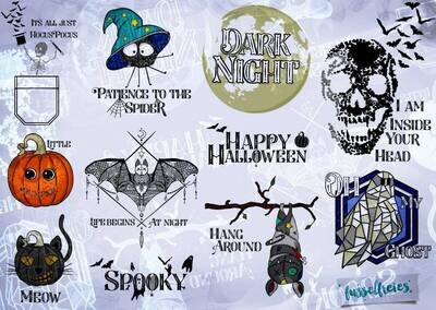 Gespenstisches Halloween 2019 Vol4 - Plotterdatei DXF SVG Totenkopf, Skull, Fledermaus, Kürbis, Skelett, Geist, Spinne, Mond Voodoo von Fusselfreies