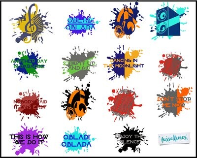 Music Splashes - Plotterdatei DXF SVG Musik Kopfhörer, Notenschlüssel, Mikrophon, Box  (aus dem Adventskalender 2019) von  Fusselfreies