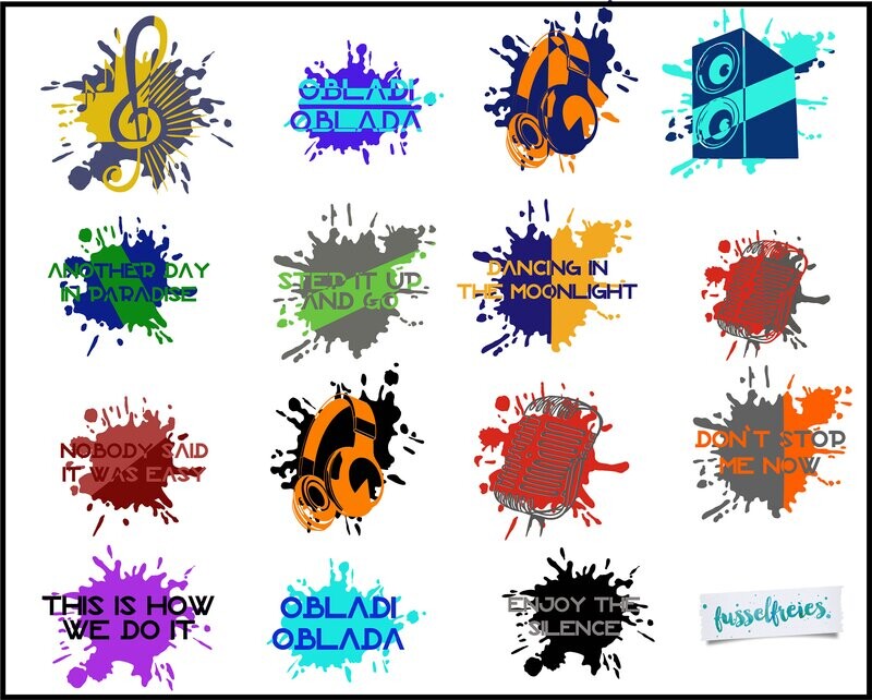 Music Splashes - Plotterdatei DXF SVG Musik Kopfhörer, Notenschlüssel, Mikrophon, Box  (aus dem Adventskalender 2019) von  Fusselfreies