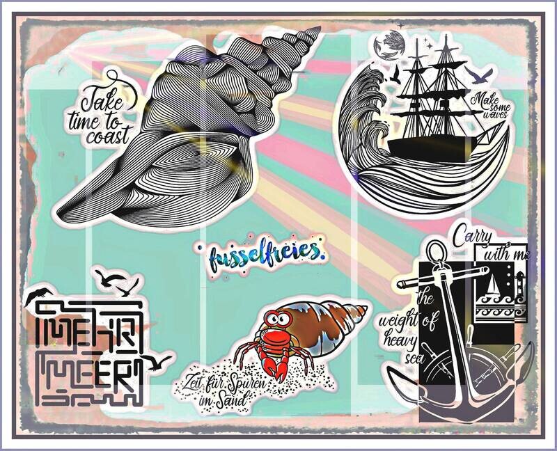 Maritim Vol8 Plotterdatei DXF SVG Anker, Möwe, Segelschiff, Einsiedlerkrebs, Leuchtturm, Wellen, Meer, Muschel von Fusselfreies