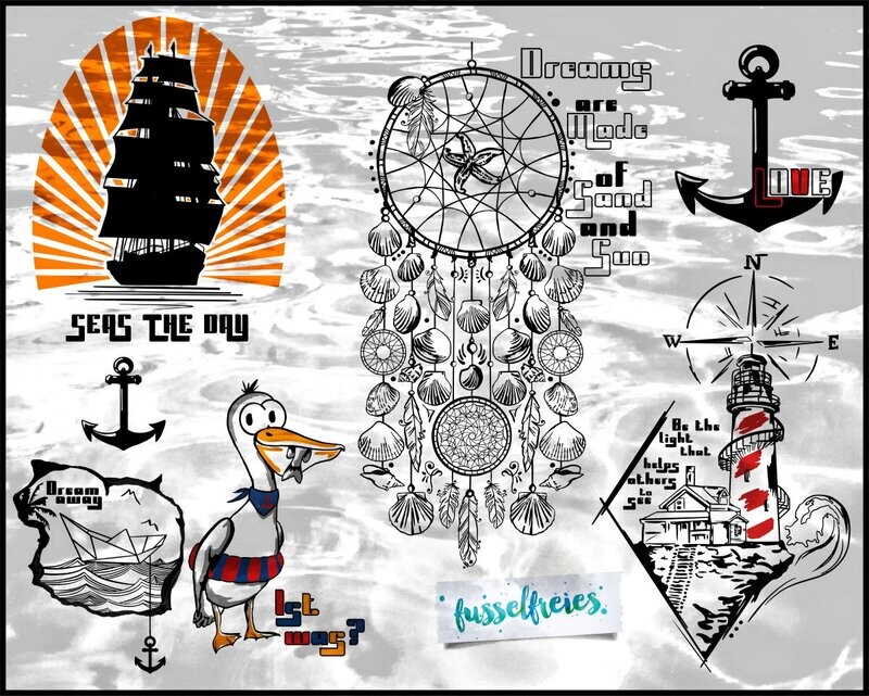 Maritim Vol6 Plotterdatei DXF SVG Anker, Traumfänger, Segelboot, Leuchtturm, Pelikan Papierschiffchen von Fusselfreies