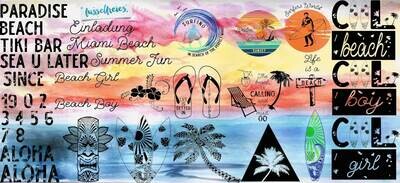 Aloha Beach 2017 Plotterdatei DXF SVG Fusselfreies Sommer Sonne Strand Hawaii Surfer Surfen Palmen Cocktail