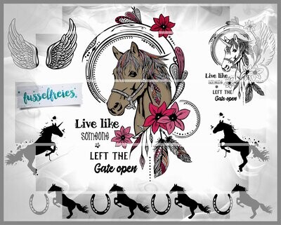 Pferd &amp; Einhorn Liebe Plotterdatei DXF SVG Fusselfreies